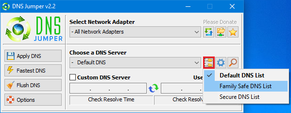 DNS Jumper DNS Group Selection Interface